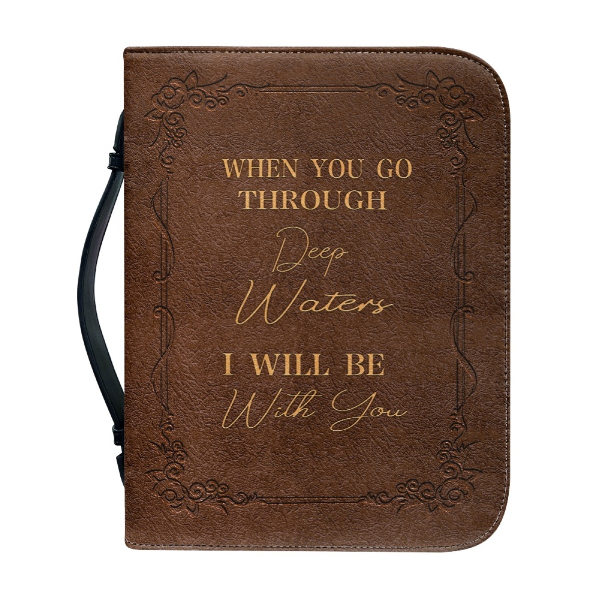 Standard & Medium Bible Cover - Engraved When You Go Through Deep Waters I Will Be with You (Isaiah 43:2) 