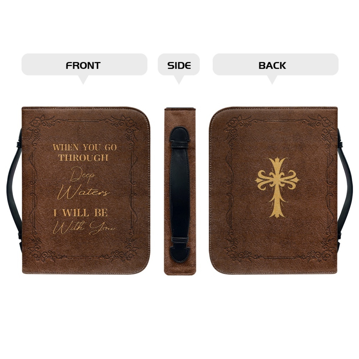 Standard & Medium Bible Cover - Engraved When You Go Through Deep Waters I Will Be with You (Isaiah 43:2) 