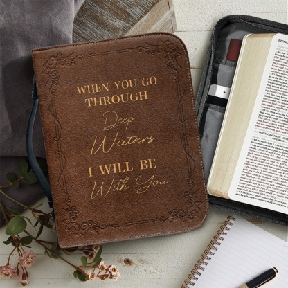 Standard & Medium Bible Cover - Engraved When You Go Through Deep Waters I Will Be with You (Isaiah 43:2) 