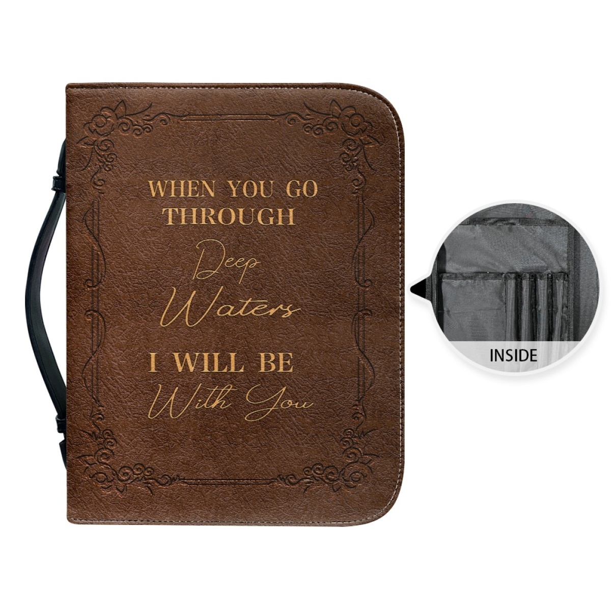 Standard & Medium Bible Cover - Engraved When You Go Through Deep Waters I Will Be with You (Isaiah 43:2) 