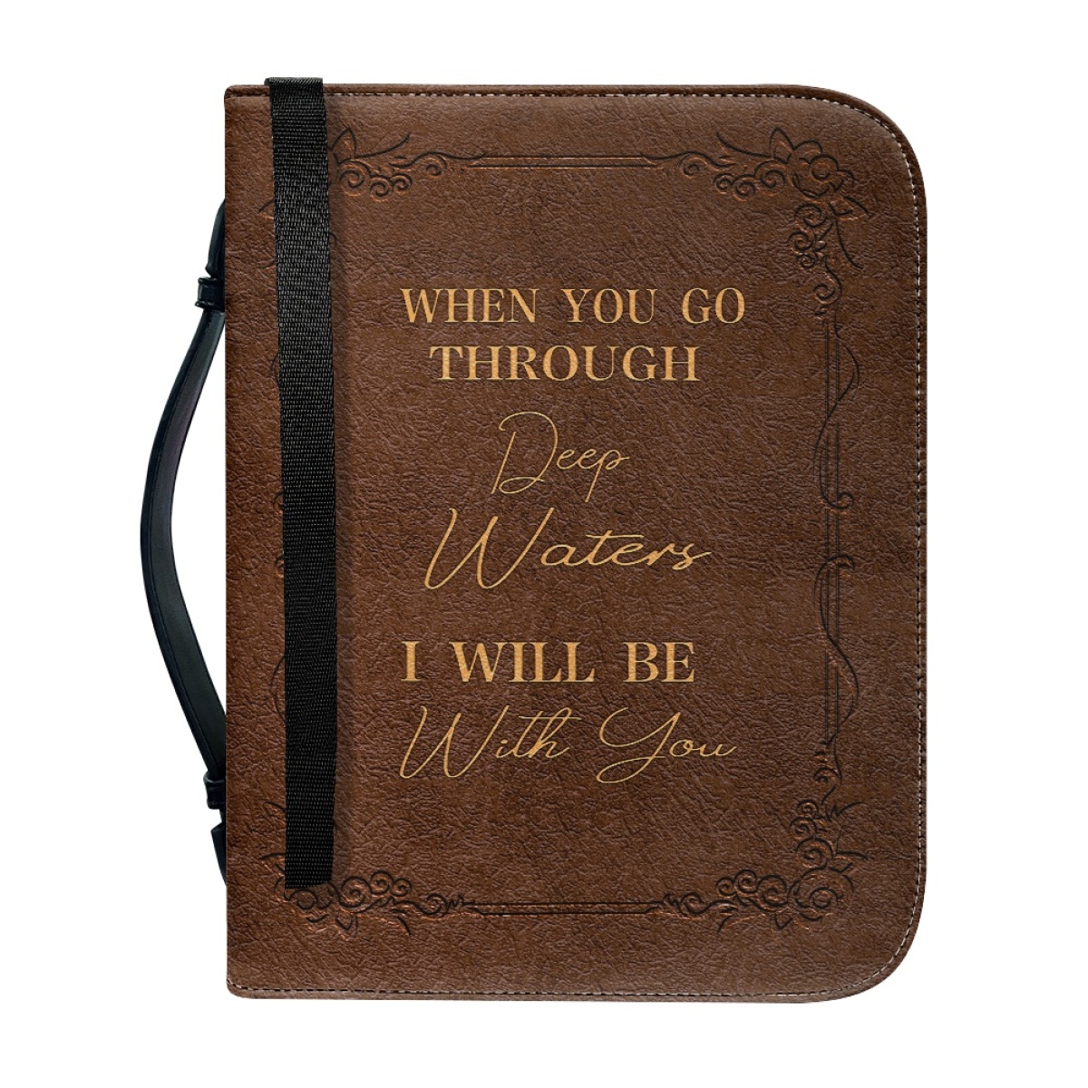 Standard & Medium Bible Cover - Engraved When You Go Through Deep Waters I Will Be with You (Isaiah 43:2) 