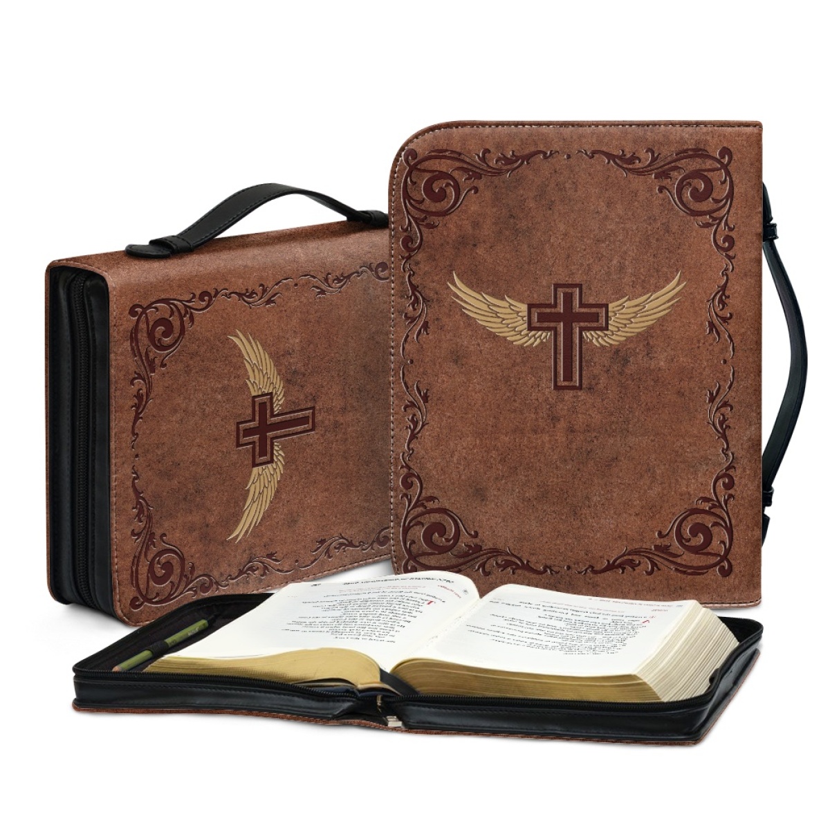 XX Large Leather Bible Cover - Engraved Cross and Wings | Extra Extra Large Bible Covers for Ministry & Family Legacy