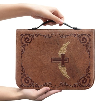 XX Large Leather Bible Cover - Engraved Cross and Wings | Extra Extra Large Bible Covers for Ministry & Family Legacy