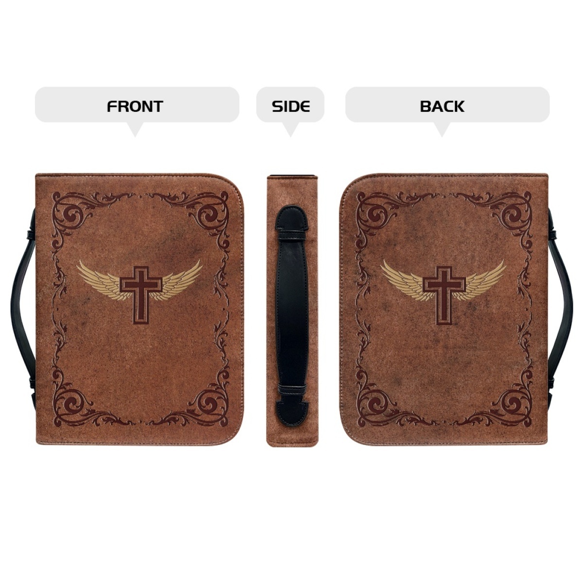 XX Large Leather Bible Cover - Engraved Cross and Wings | Extra Extra Large Bible Covers for Ministry & Family Legacy