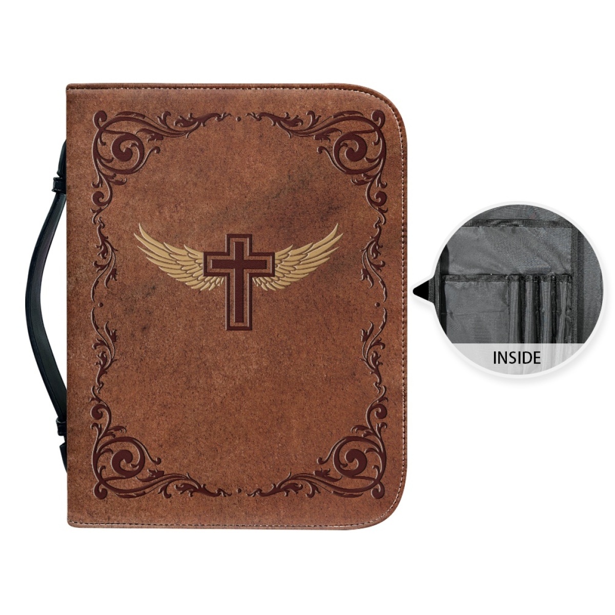 XX Large Leather Bible Cover - Engraved Cross and Wings | Extra Extra Large Bible Covers for Ministry & Family Legacy