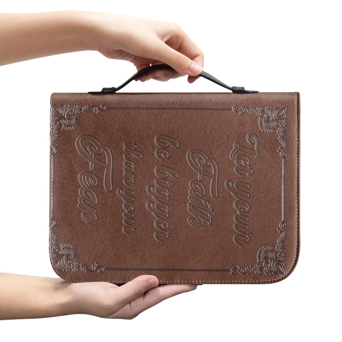Medium Leather Bible Cover - Engraved Let Your Faith Be Bigger Than Your Fear | Bold Faith, Fearless Living