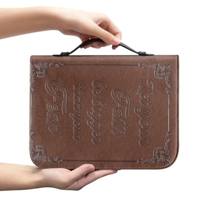 Medium Leather Bible Cover - Engraved Let Your Faith Be Bigger Than Your Fear | Bold Faith, Fearless Living