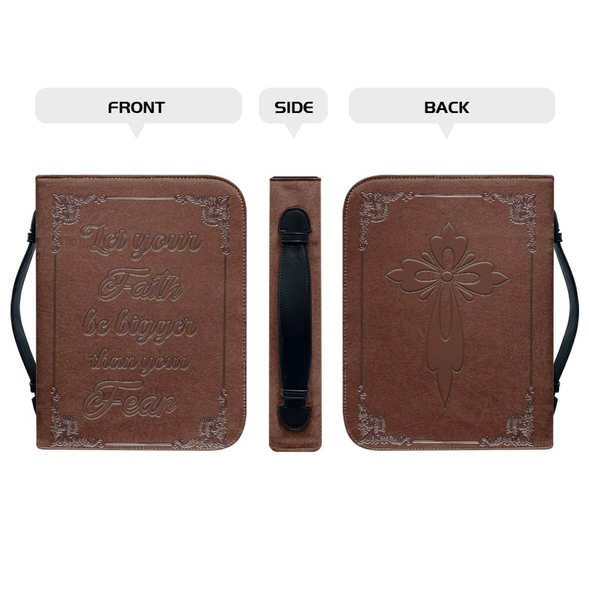 Medium Leather Bible Cover - Engraved Let Your Faith Be Bigger Than Your Fear | Bold Faith, Fearless Living