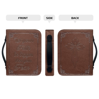 Medium Leather Bible Cover - Engraved Let Your Faith Be Bigger Than Your Fear | Bold Faith, Fearless Living