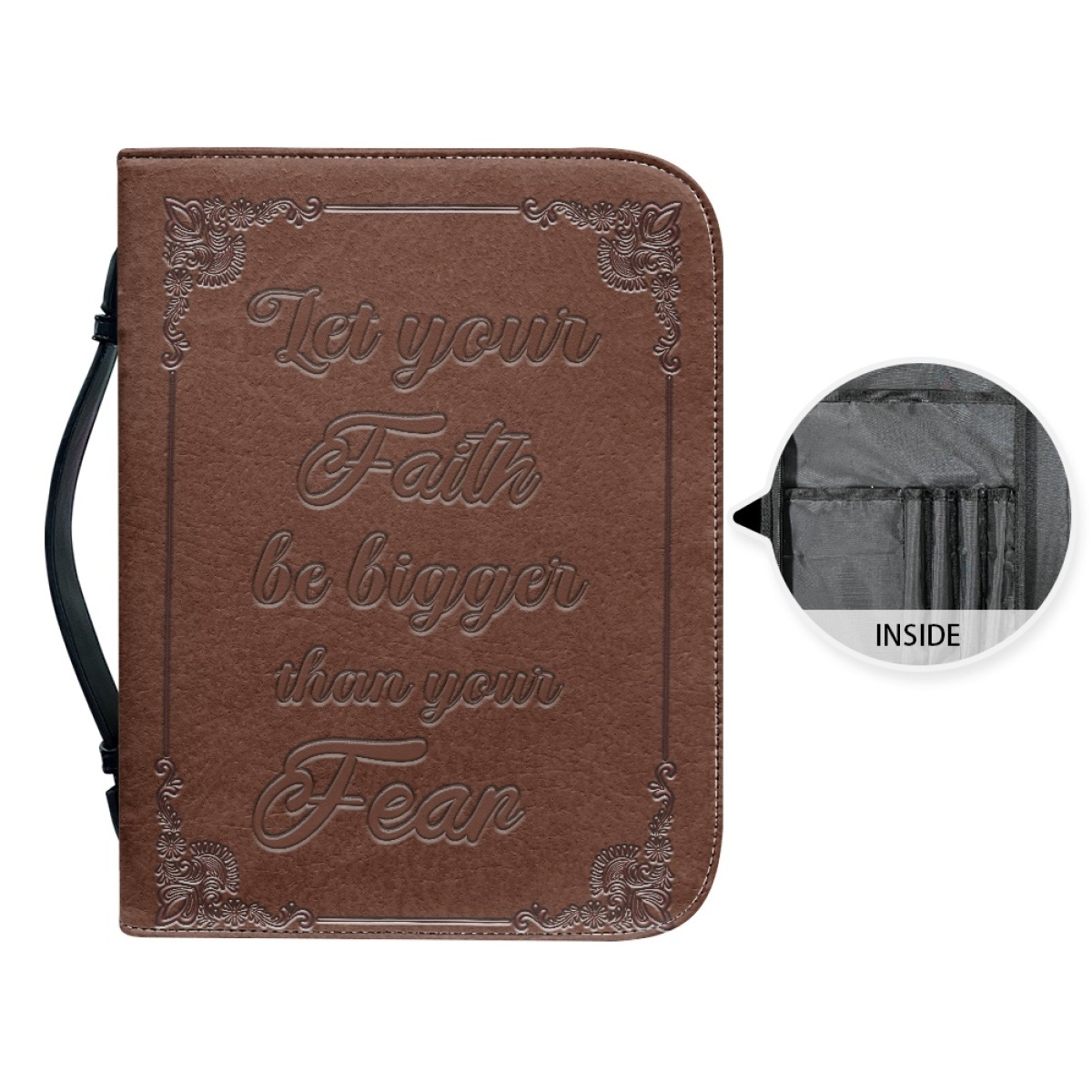 Medium Leather Bible Cover - Engraved Let Your Faith Be Bigger Than Your Fear | Bold Faith, Fearless Living