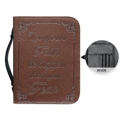 Medium Leather Bible Cover - Engraved Let Your Faith Be Bigger Than Your Fear | Bold Faith, Fearless Living