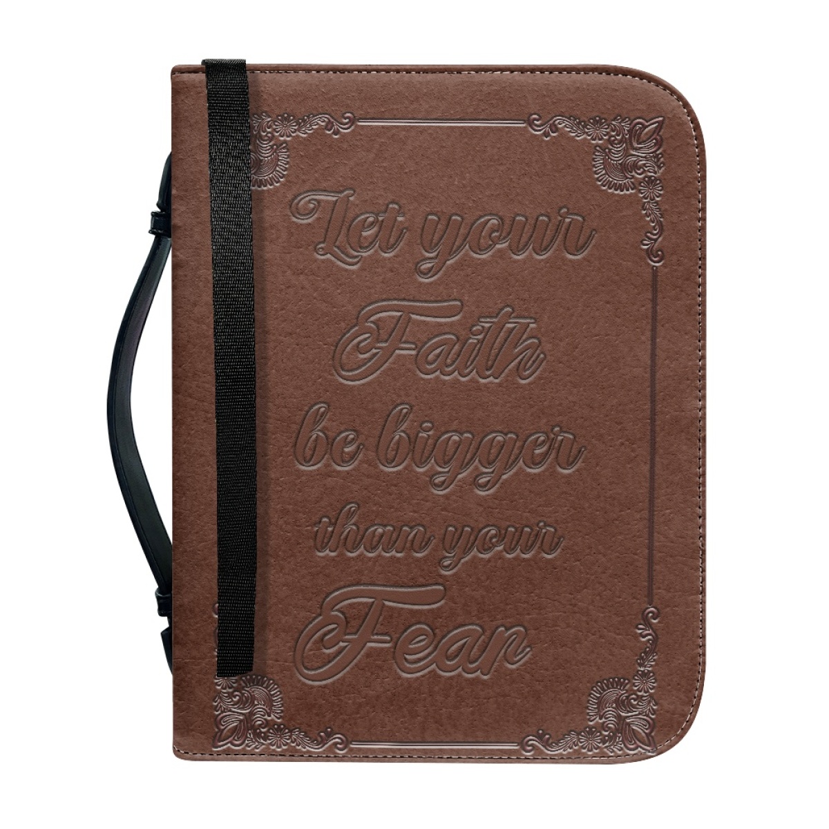 Medium Leather Bible Cover - Engraved Let Your Faith Be Bigger Than Your Fear | Bold Faith, Fearless Living