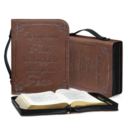 Medium Leather Bible Cover - Engraved Let Your Faith Be Bigger Than Your Fear | Bold Faith, Fearless Living