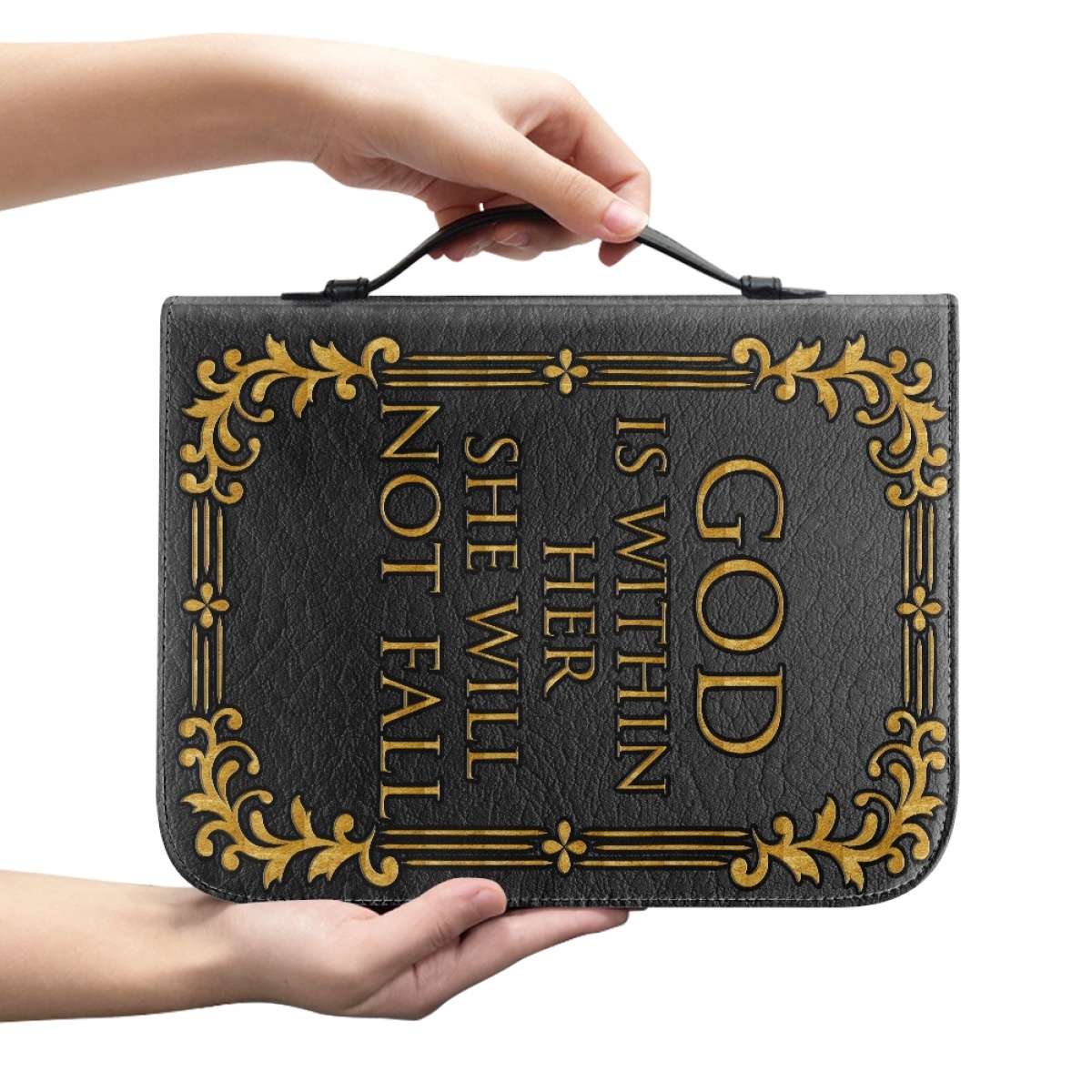 Large PU Leather Bible Cover for Women - Engraved God Is Within Her, She Will Not Fall (Psalm 46:5)