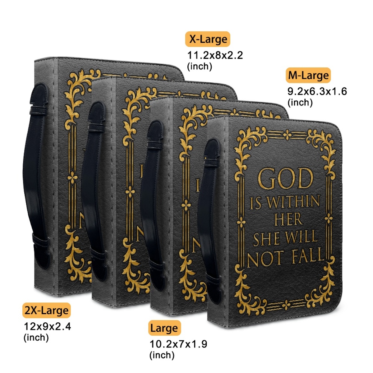 Large PU Leather Bible Cover for Women - Engraved God Is Within Her, She Will Not Fall (Psalm 46:5)
