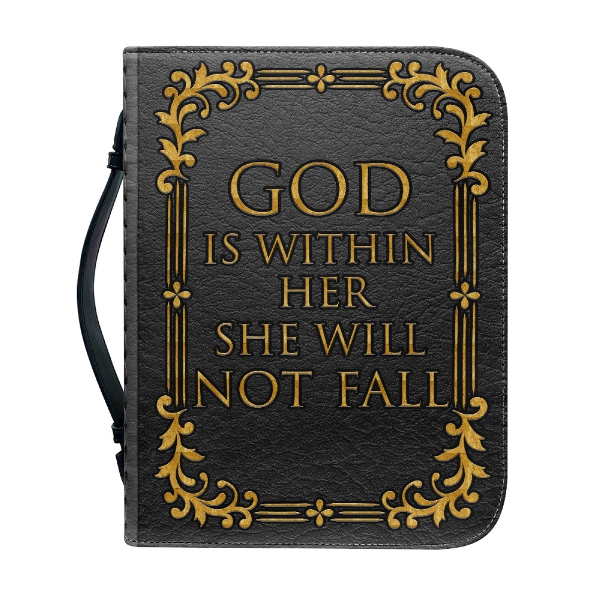 Large PU Leather Bible Cover for Women - Engraved God Is Within Her, She Will Not Fall (Psalm 46:5)