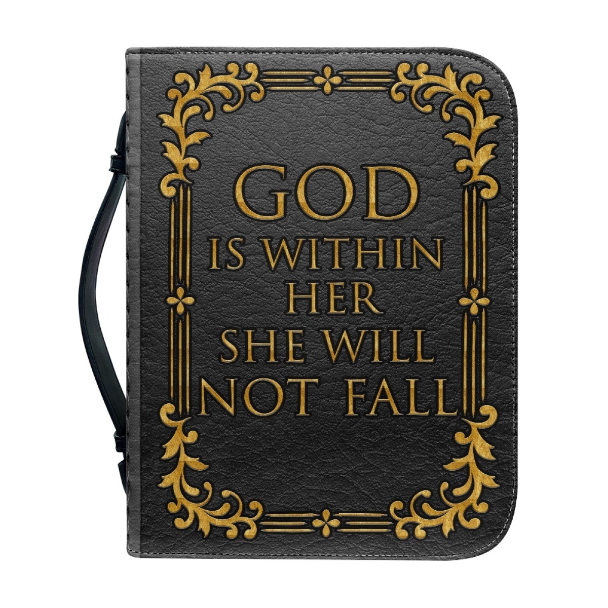 Large PU Leather Bible Cover for Women - Engraved God Is Within Her, She Will Not Fall (Psalm 46:5)