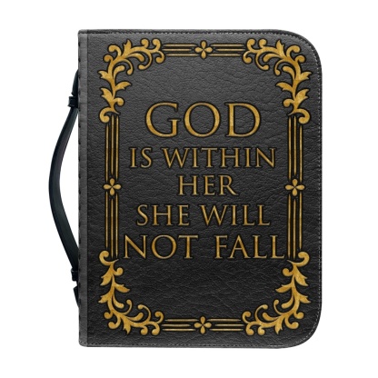 Large PU Leather Bible Cover for Women - Engraved God Is Within Her, She Will Not Fall (Psalm 46:5)