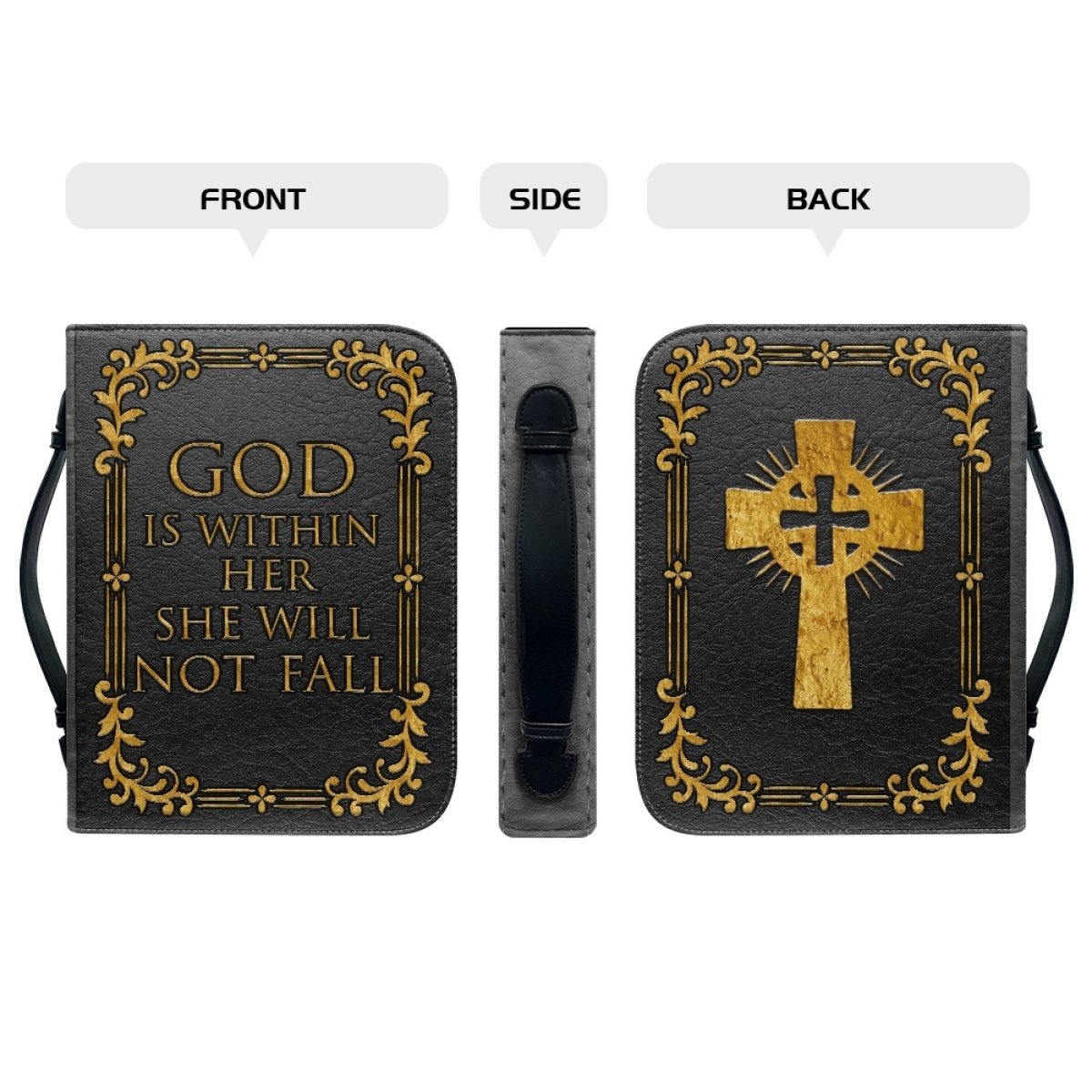 Large PU Leather Bible Cover for Women - Engraved God Is Within Her, She Will Not Fall (Psalm 46:5)