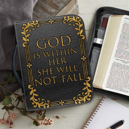 Large PU Leather Bible Cover for Women - Engraved God Is Within Her, She Will Not Fall (Psalm 46:5)