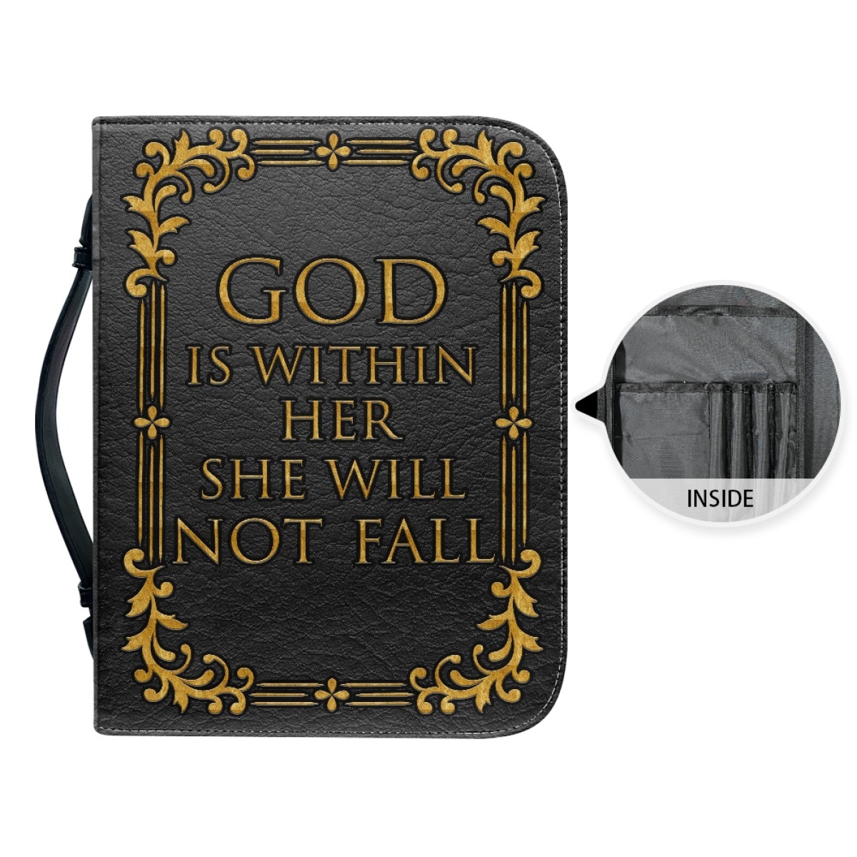 Large PU Leather Bible Cover for Women - Engraved God Is Within Her, She Will Not Fall (Psalm 46:5)