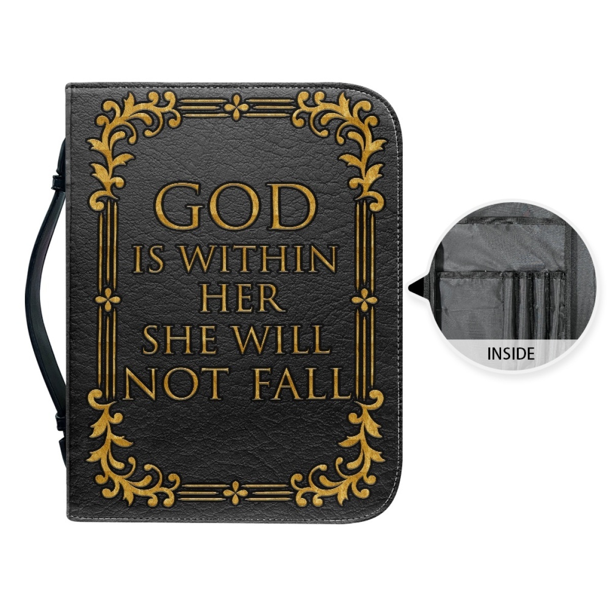 Large PU Leather Bible Cover for Women - Engraved God Is Within Her, She Will Not Fall (Psalm 46:5)