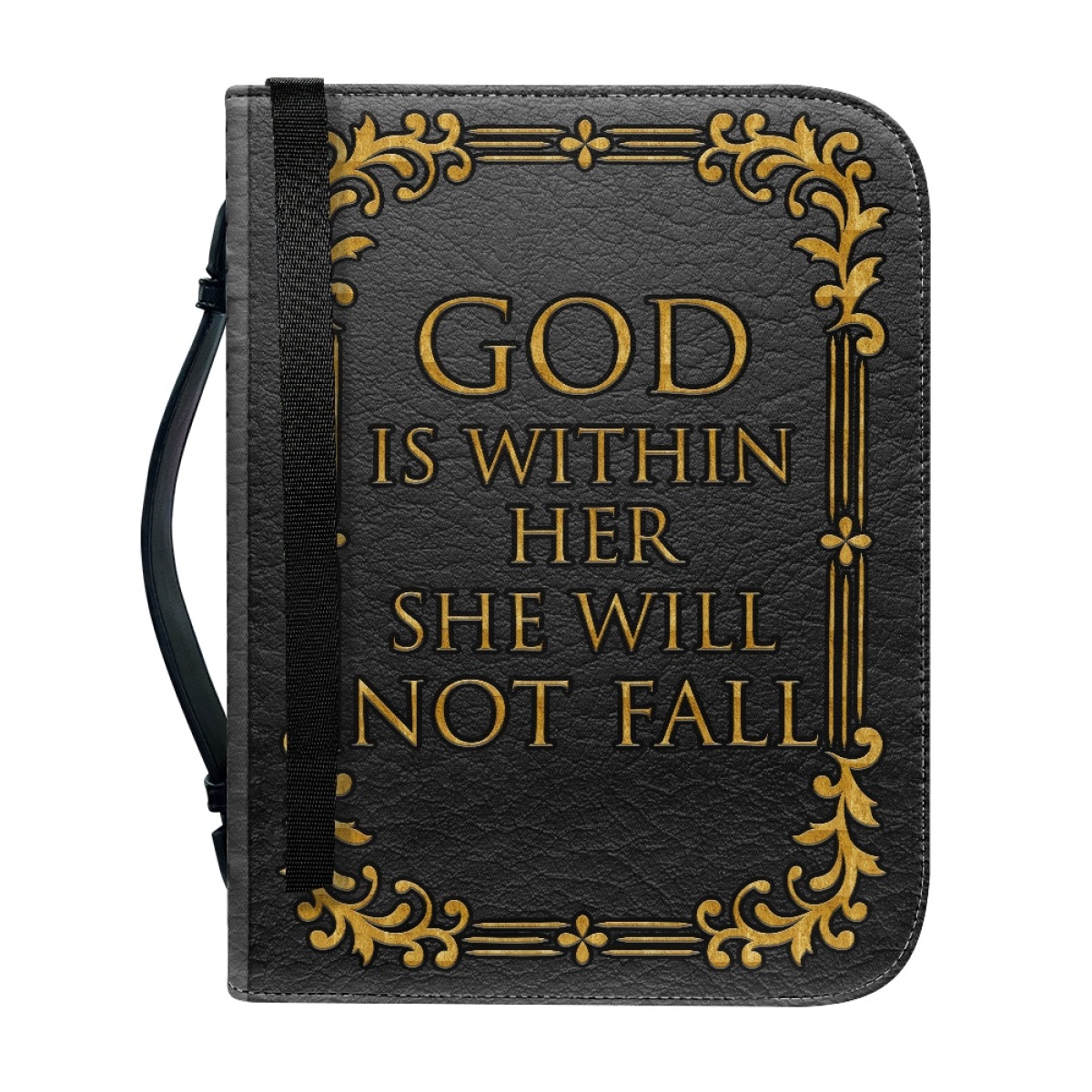 Large PU Leather Bible Cover for Women - Engraved God Is Within Her, She Will Not Fall (Psalm 46:5)