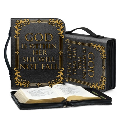 Large PU Leather Bible Cover for Women - Engraved God Is Within Her, She Will Not Fall (Psalm 46:5)