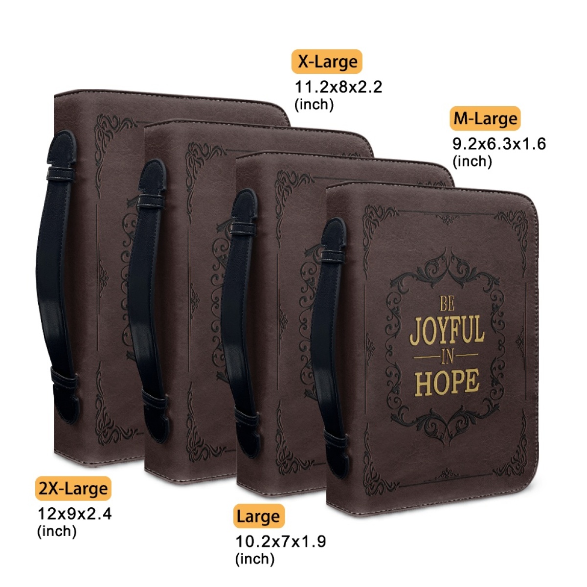 X Large Leather Bible Cover - Engraved Be Joyful in Hope (Romans 12:12)