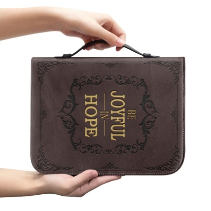 X Large Leather Bible Cover - Engraved Be Joyful in Hope (Romans 12:12)