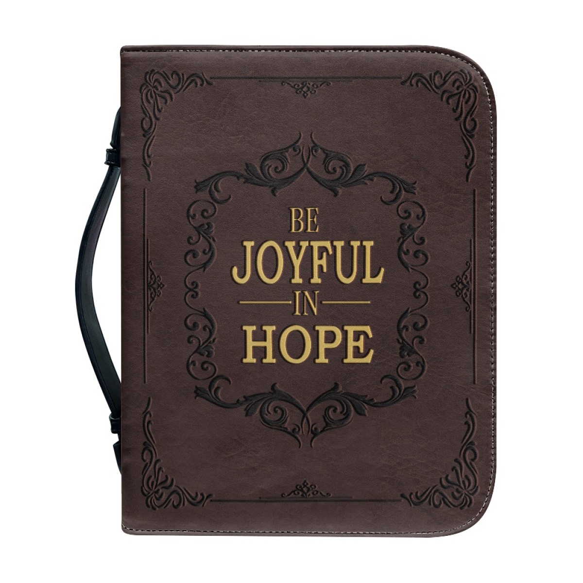 X Large Leather Bible Cover - Engraved Be Joyful in Hope (Romans 12:12)