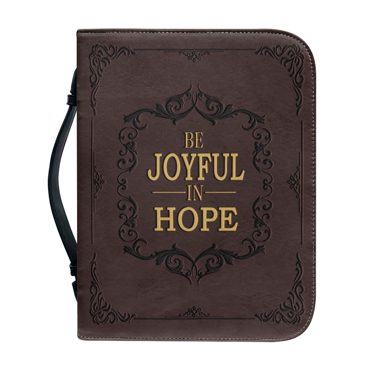 X Large Leather Bible Cover - Engraved Be Joyful in Hope (Romans 12:12)