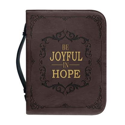 X Large Leather Bible Cover - Engraved Be Joyful in Hope (Romans 12:12)