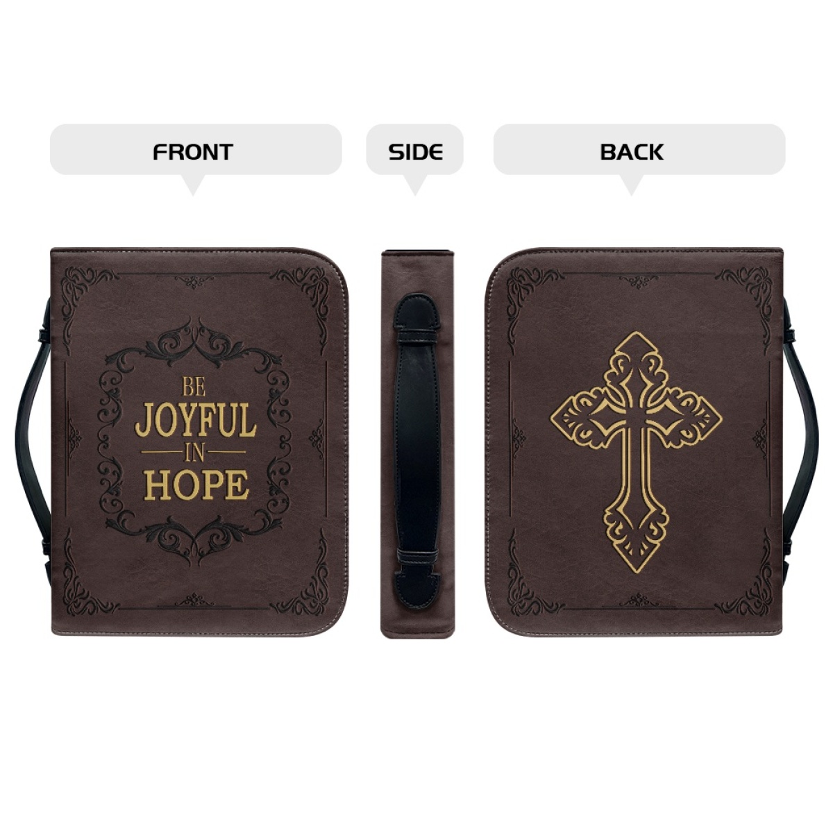 X Large Leather Bible Cover - Engraved Be Joyful in Hope (Romans 12:12)