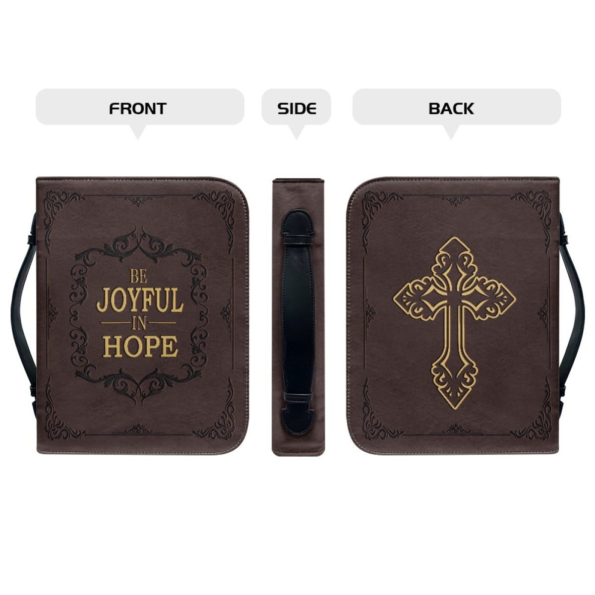 X Large Leather Bible Cover - Engraved Be Joyful in Hope (Romans 12:12)