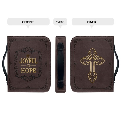 X Large Leather Bible Cover - Engraved Be Joyful in Hope (Romans 12:12)