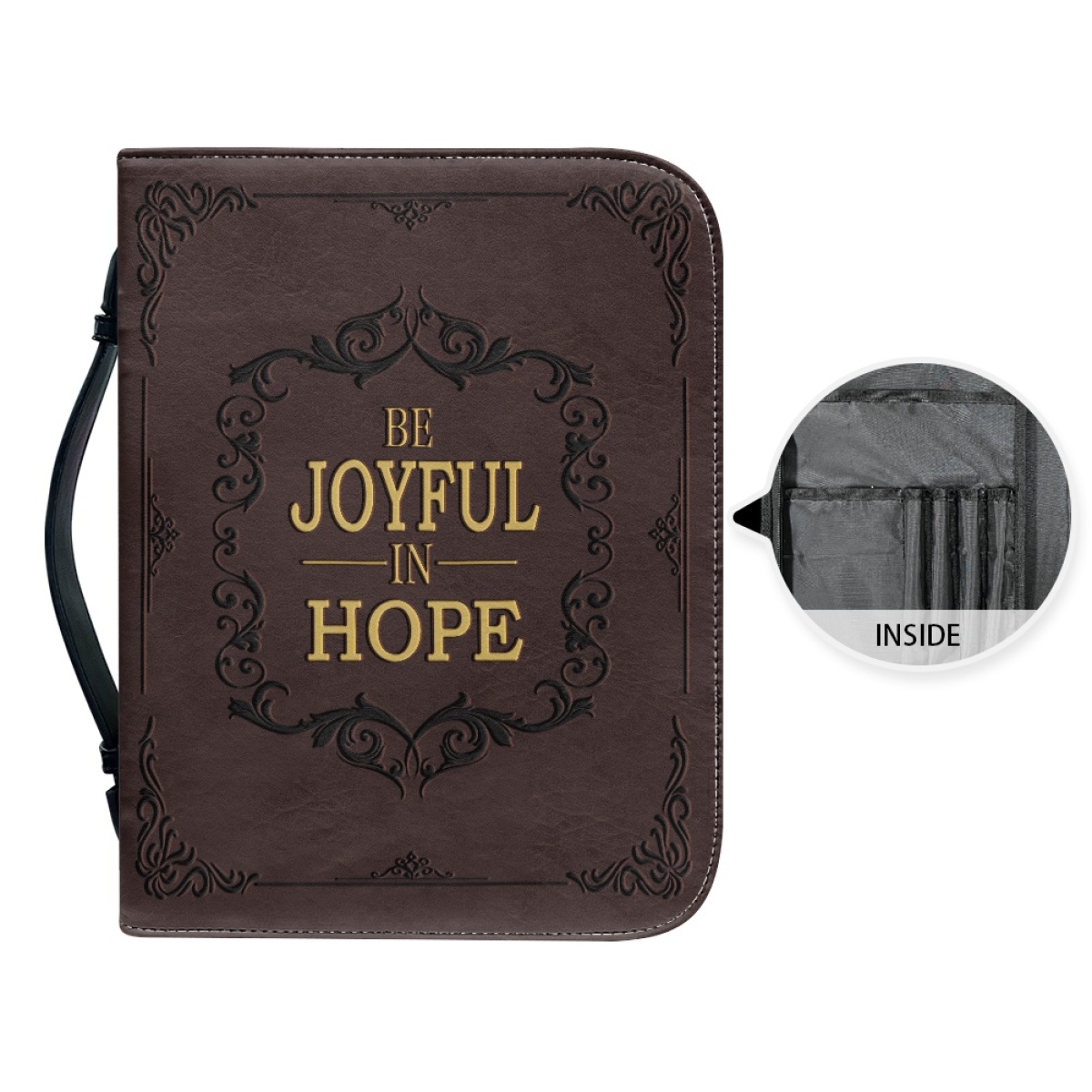 X Large Leather Bible Cover - Engraved Be Joyful in Hope (Romans 12:12)