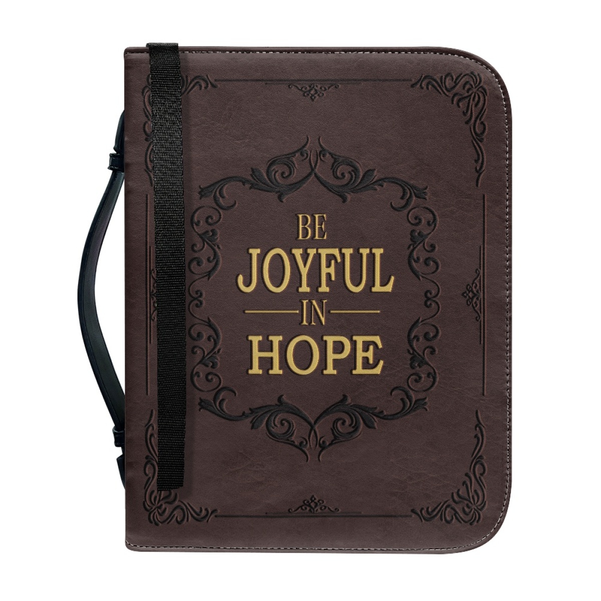 X Large Leather Bible Cover - Engraved Be Joyful in Hope (Romans 12:12)