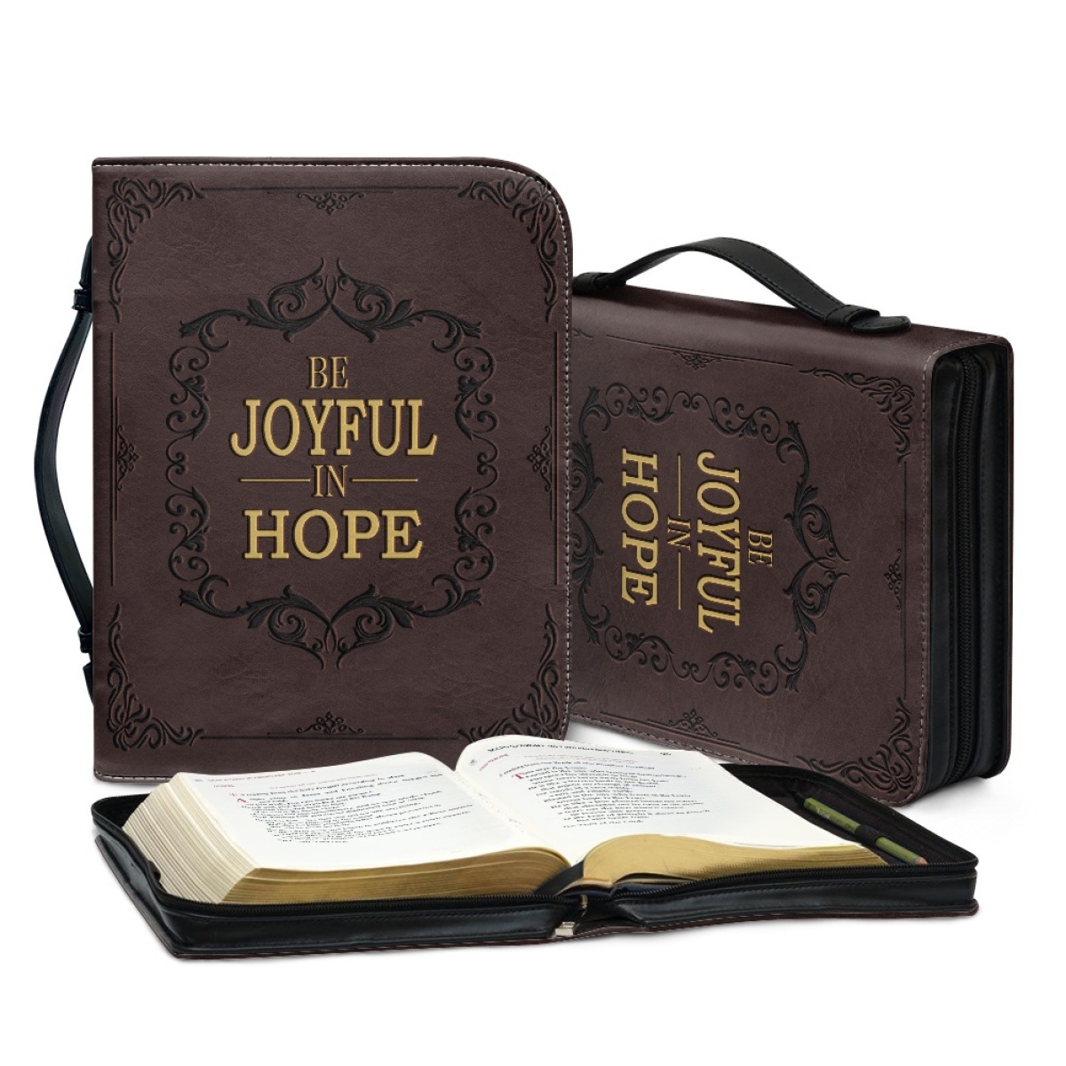 X Large Leather Bible Cover - Engraved Be Joyful in Hope (Romans 12:12)
