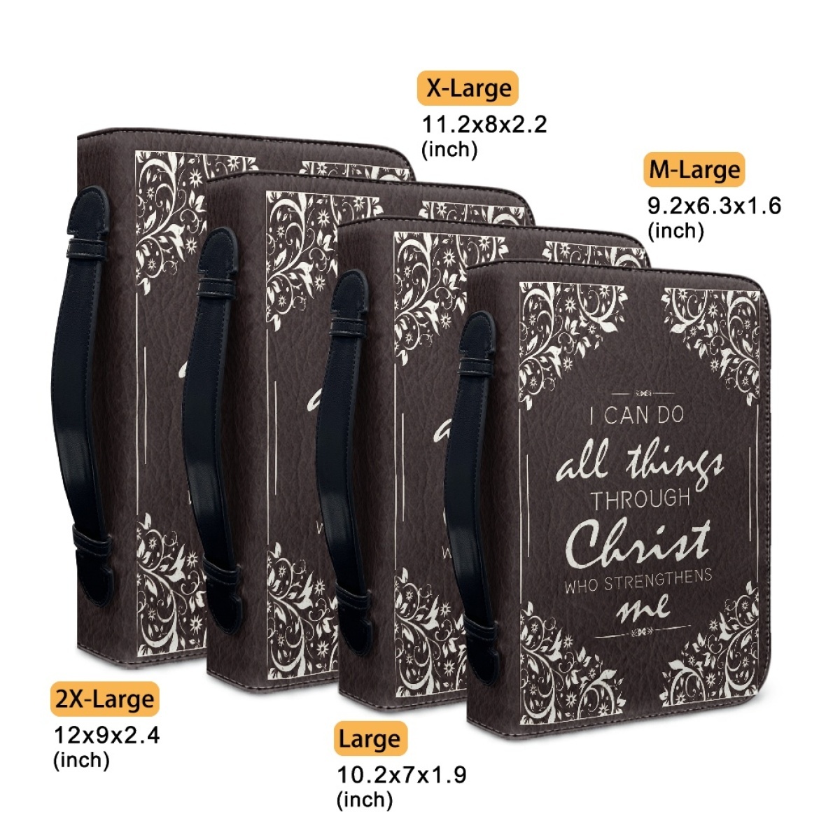 PU Leather Large Bible Cover for Women - Engraved I Can Do All Things Through Christ Who Strengthens Me (Philippians 4:13)