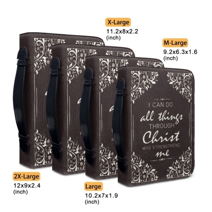 PU Leather Large Bible Cover for Women - Engraved I Can Do All Things Through Christ Who Strengthens Me (Philippians 4:13)