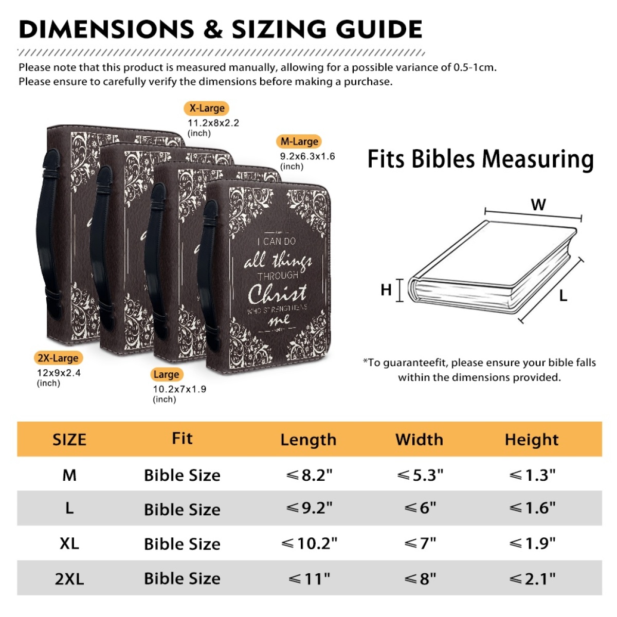 PU Leather Large Bible Cover for Women - Engraved I Can Do All Things Through Christ Who Strengthens Me (Philippians 4:13)