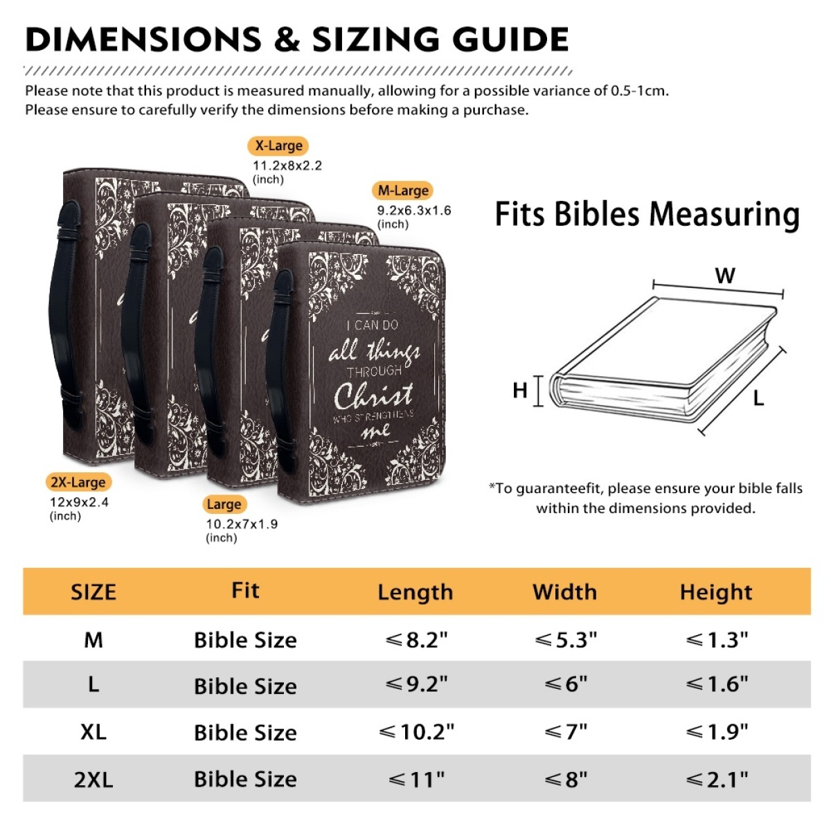 PU Leather Large Bible Cover for Women - Engraved I Can Do All Things Through Christ Who Strengthens Me (Philippians 4:13)