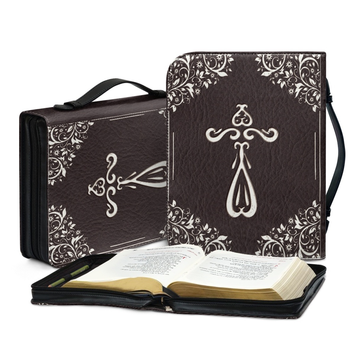 PU Leather Large Bible Cover for Women - Engraved I Can Do All Things Through Christ Who Strengthens Me (Philippians 4:13)