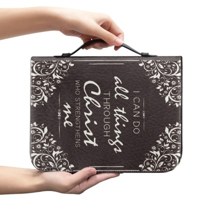 PU Leather Large Bible Cover for Women - Engraved I Can Do All Things Through Christ Who Strengthens Me (Philippians 4:13)