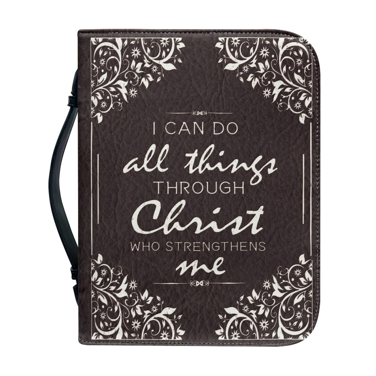 PU Leather Large Bible Cover for Women - Engraved I Can Do All Things Through Christ Who Strengthens Me (Philippians 4:13)