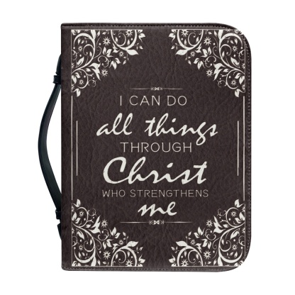 PU Leather Large Bible Cover for Women - Engraved I Can Do All Things Through Christ Who Strengthens Me (Philippians 4:13)