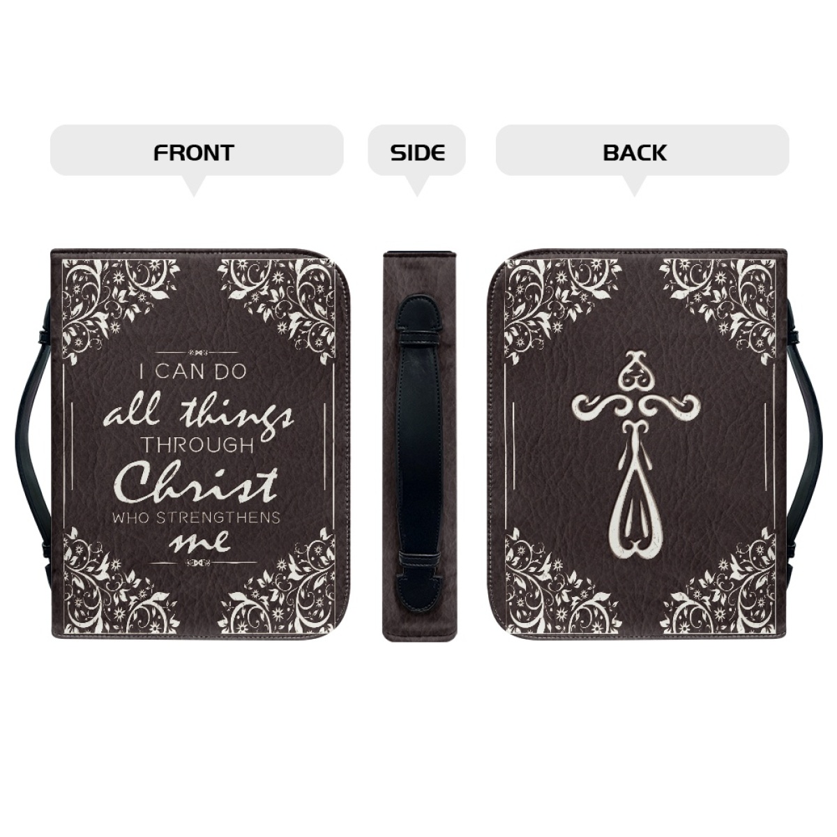 PU Leather Large Bible Cover for Women - Engraved I Can Do All Things Through Christ Who Strengthens Me (Philippians 4:13)