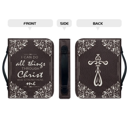 PU Leather Large Bible Cover for Women - Engraved I Can Do All Things Through Christ Who Strengthens Me (Philippians 4:13)