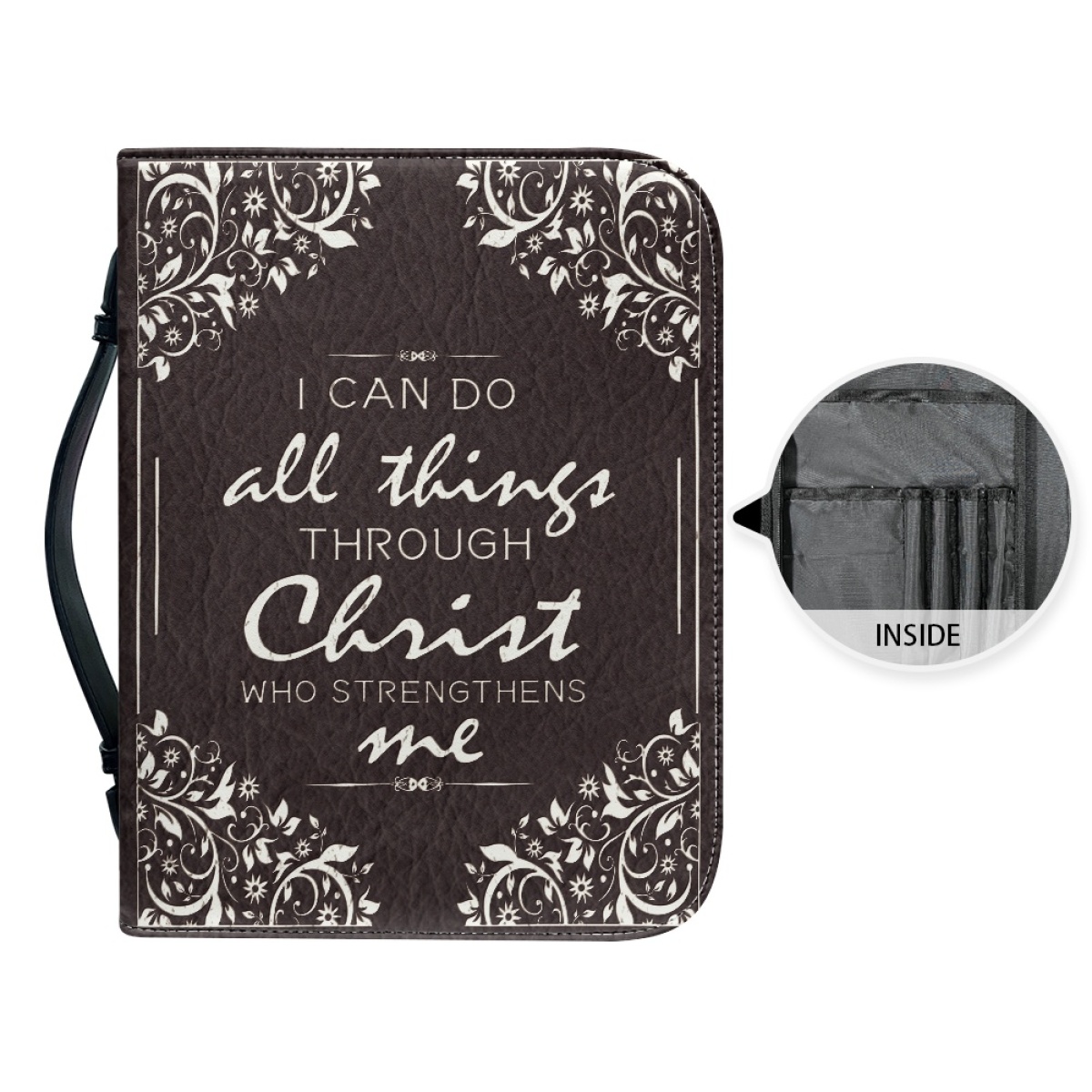 PU Leather Large Bible Cover for Women - Engraved I Can Do All Things Through Christ Who Strengthens Me (Philippians 4:13)